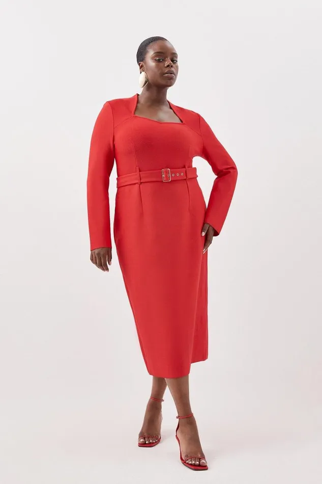 Dresses Women Karen Millen Plus Size Bandage Figure Form Knit Belted Midi Dress Red Dresses Women Karen Millen Plus Size Bandage Figure Form Knit Belted Midi Dress Red
