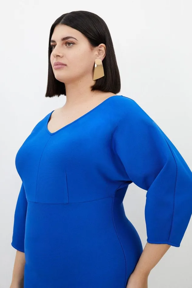 Dresses Women Karen Millen Plus Size Figure Form Bandage Banana Sleeve Mini Dress Cobalt