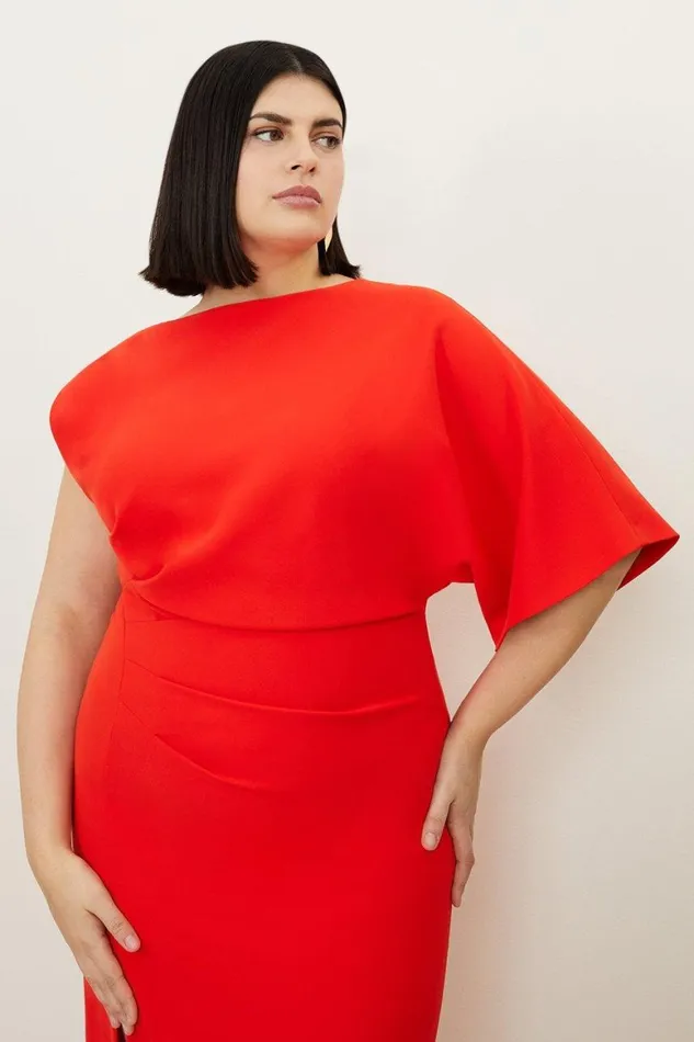 Dresses Women Karen Millen Plus Size Fluid Tailored Asymmetric Sleeve Maxi Dress Red