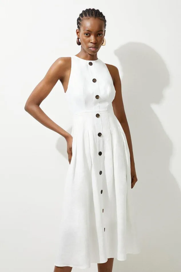Dresses Women Karen Millen Premium Linen Tailored Button Through Full Skirted Maxi Dress Ivory Dresses Women Karen Millen Premium Linen Tailored Button Through Full Skirted Maxi Dress Ivory