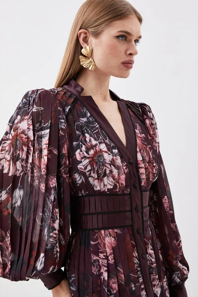 Dresses Women Karen Millen Sketched Botanical Plunge Woven Maxi Dress Floral