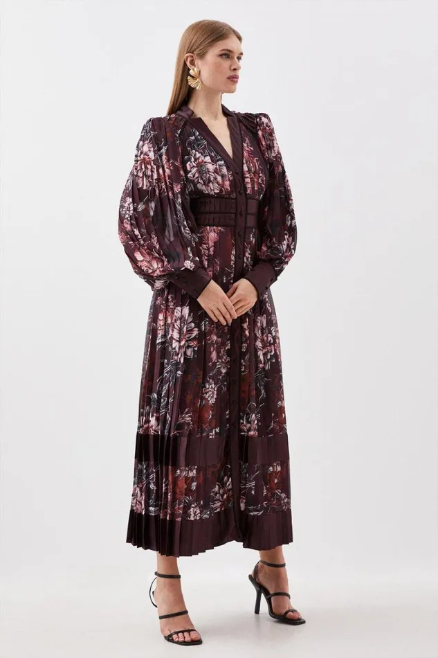 Dresses Women Karen Millen Sketched Botanical Plunge Woven Maxi Dress Floral