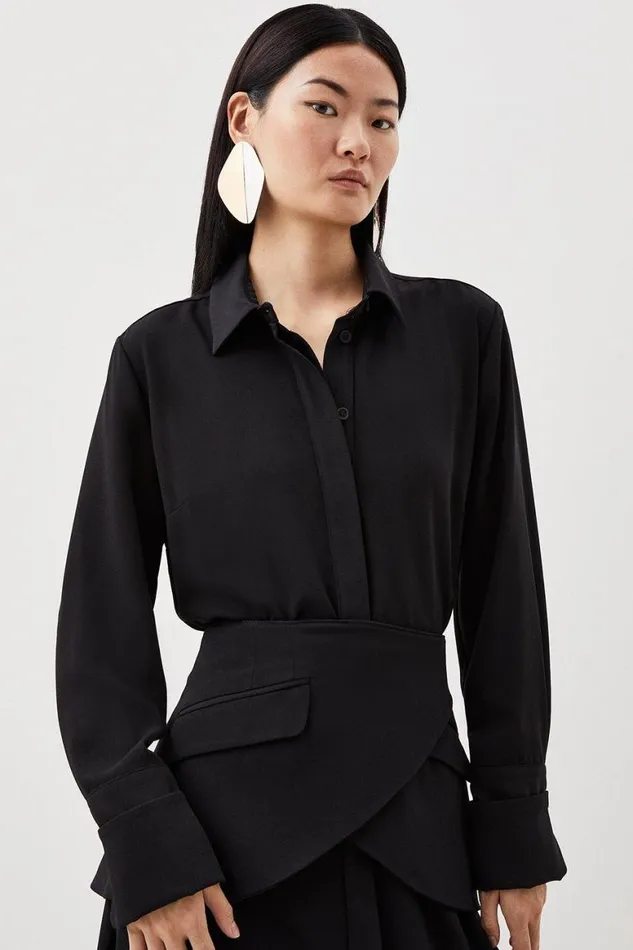 Dresses Women Karen Millen Soft Tailored Belted Maxi Shirt Dress Black