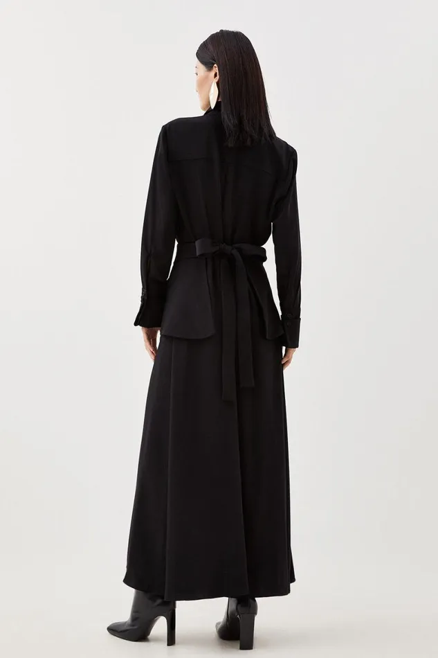 Dresses Women Karen Millen Soft Tailored Belted Maxi Shirt Dress Black