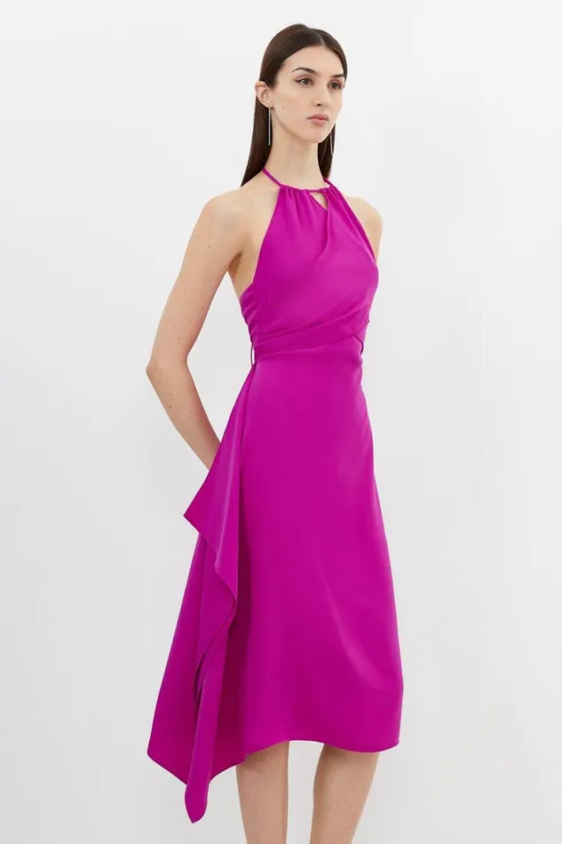 Dresses Women Karen Millen Soft Tailored Draped Wrap Halter Tie Neck Midi Dress Magenta Dresses Women Karen Millen Soft Tailored Draped Wrap Halter Tie Neck Midi Dress Magenta