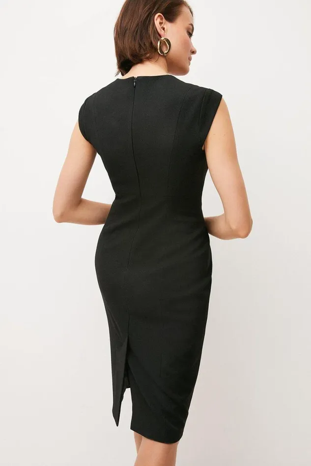 Dresses Women Karen Millen Tailored Structured Crepe Envelope Neck Pencil Midi Dress Black