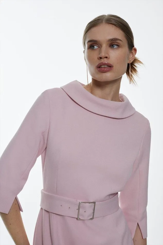 Dresses Women Karen Millen Tailored Structured Crepe Roll Neck Pencil Midi Dress Blush