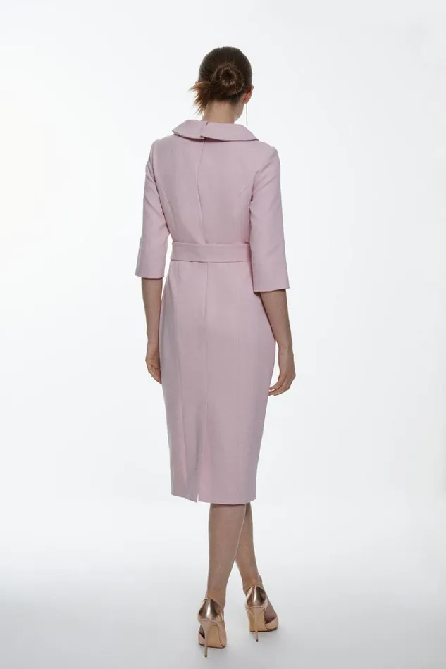 Dresses Women Karen Millen Tailored Structured Crepe Roll Neck Pencil Midi Dress Blush