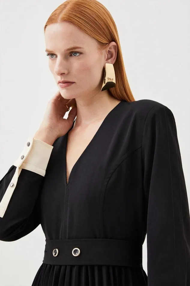 Dresses Women Karen Millen Twill Pleated Woven Colour Block Maxi Dress Mono
