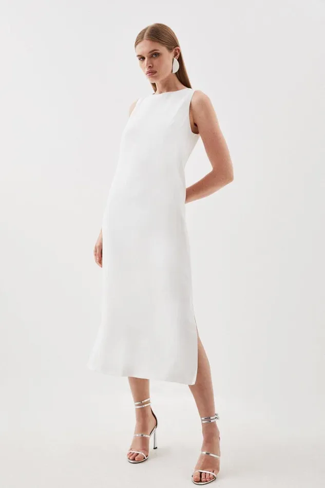 Dresses Women Karen Millen Viscose Satin Back Crepe Tailored Sleeveless Midi Column Dress Ivory Dresses Women Karen Millen Viscose Satin Back Crepe Tailored Sleeveless Midi Column Dress Ivory