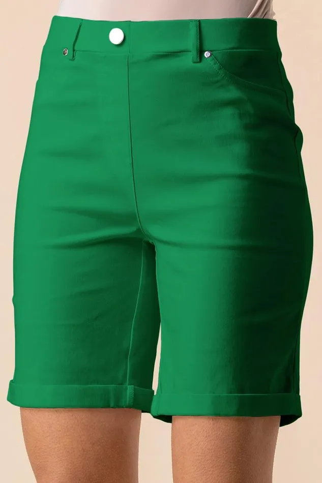 Emerald Elastic Waist Turn Up Stretch Shorts Women Roman Coords