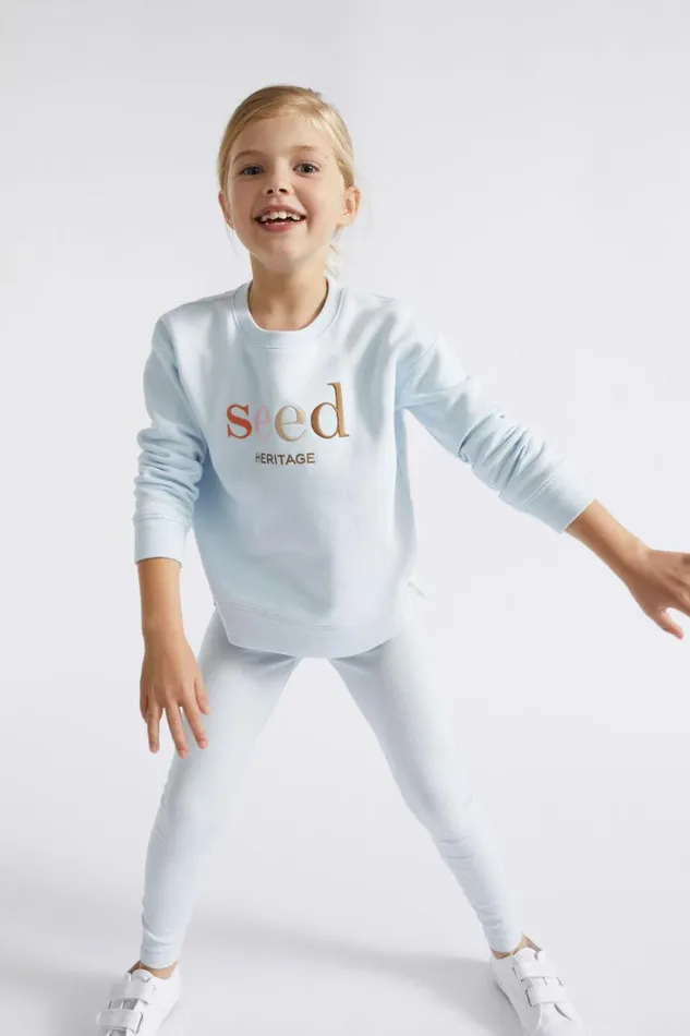 Essentials Girl Seed Heritage Core Rib Legging Ice Blue
