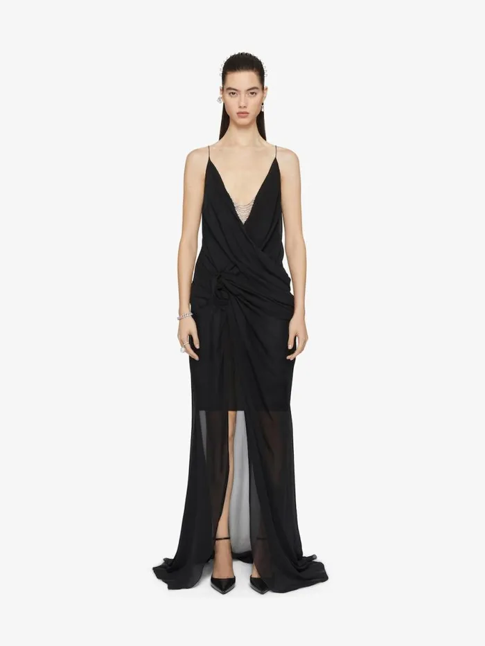 Evening Draped Dress In Silk With Pearl Chains Black Women Givenchy Dresses