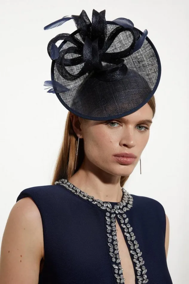 Fascinators Women Karen Millen Asymmetric Disk Fascinator With Bow And Feather Detail Navy Fascinators Women Karen Millen Asymmetric Disk Fascinator With Bow And Feather Detail Navy