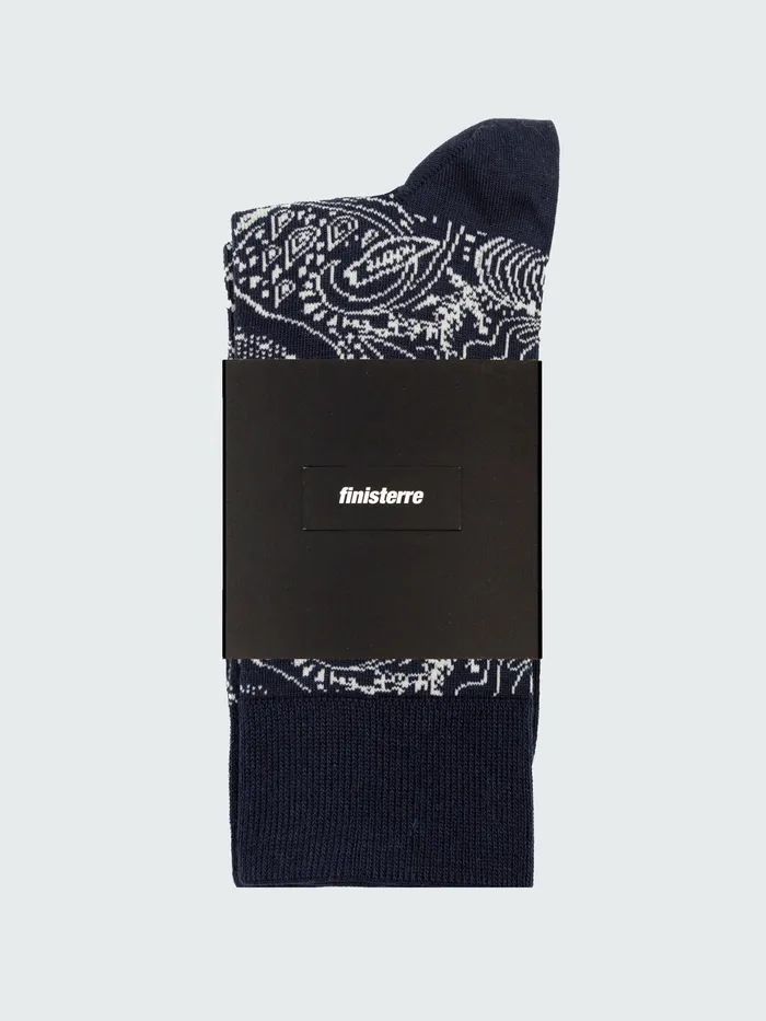 Finisterre Socks MenWomen Tidelands Lightweight Sock Paisley Navyecru