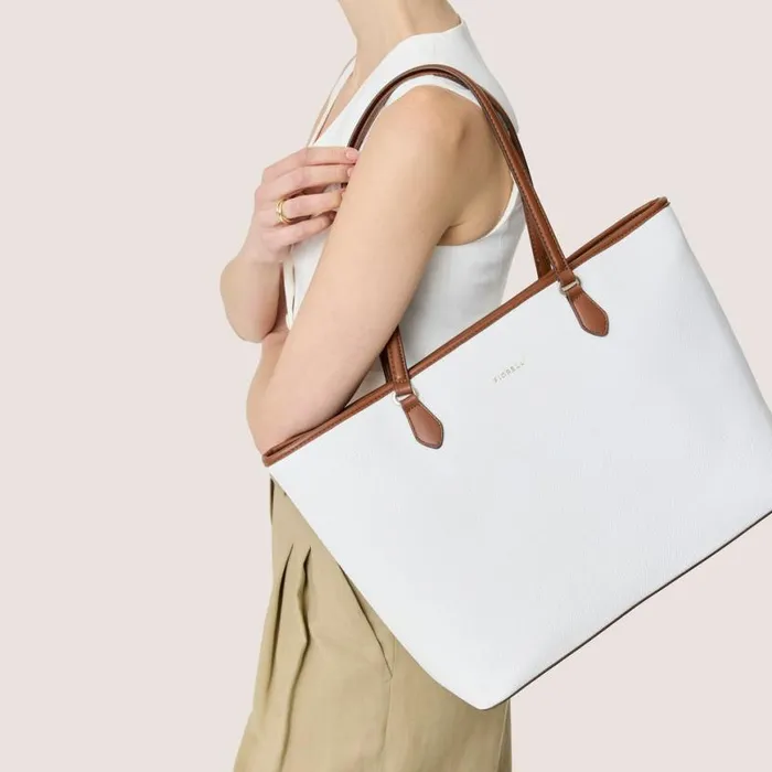 Fiorelli Thea Zip Top Tote White Tan Mix Backpacks Tote Bags