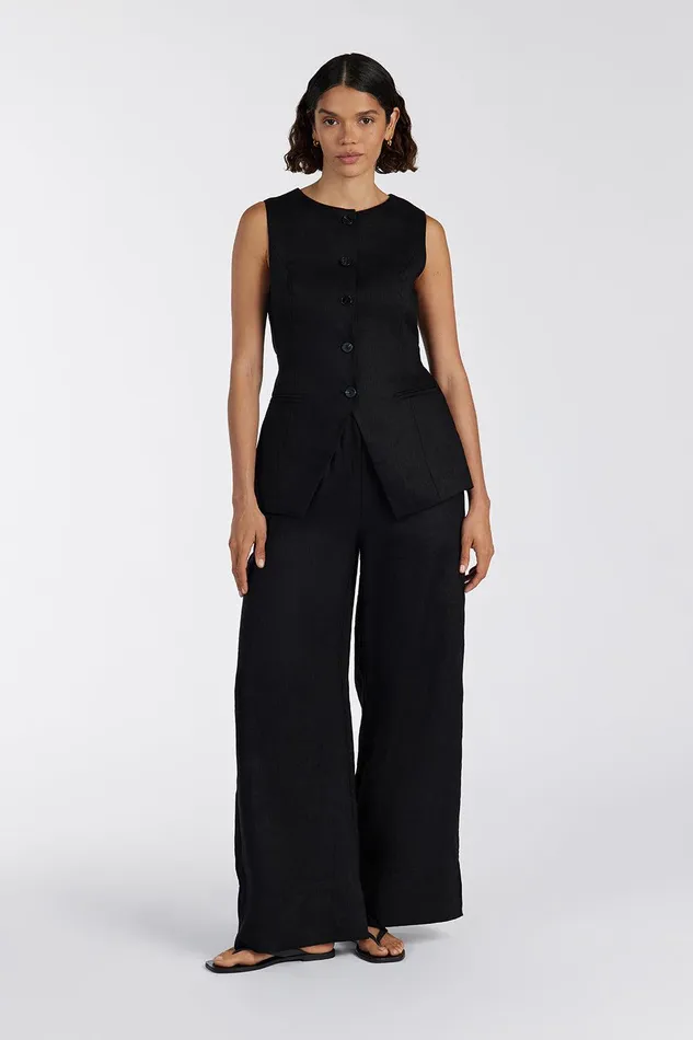 GINA BLACK LINEN ELASTIC WAIST PANT Women DISSH Pants