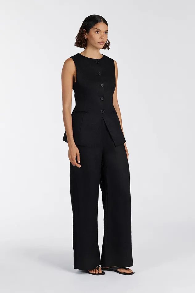 GINA BLACK LINEN ELASTIC WAIST PANT Women DISSH Pants