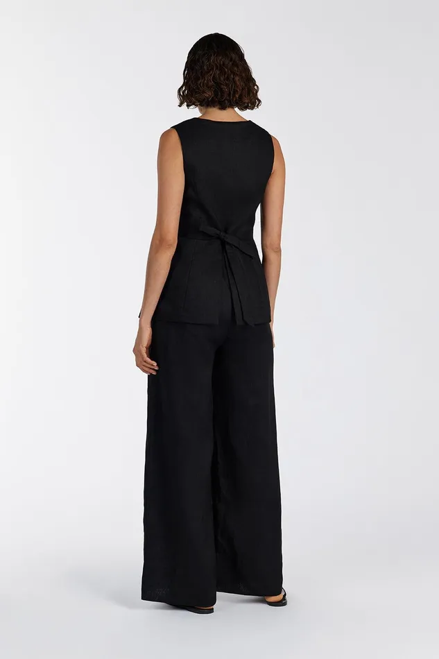GINA BLACK LINEN ELASTIC WAIST PANT Women DISSH Pants