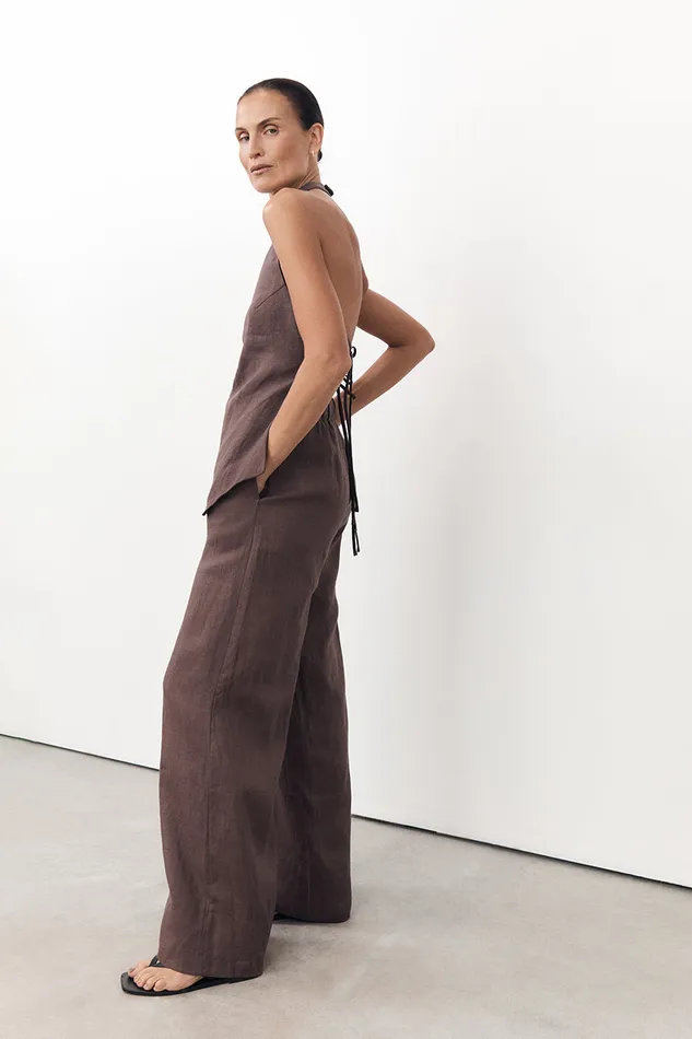 GINA CHOC LINEN ELASTIC WAIST PANT Women DISSH Pants