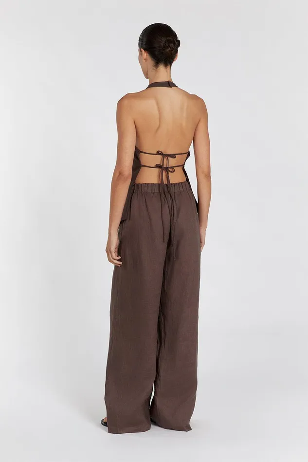GINA CHOC LINEN ELASTIC WAIST PANT Women DISSH Pants