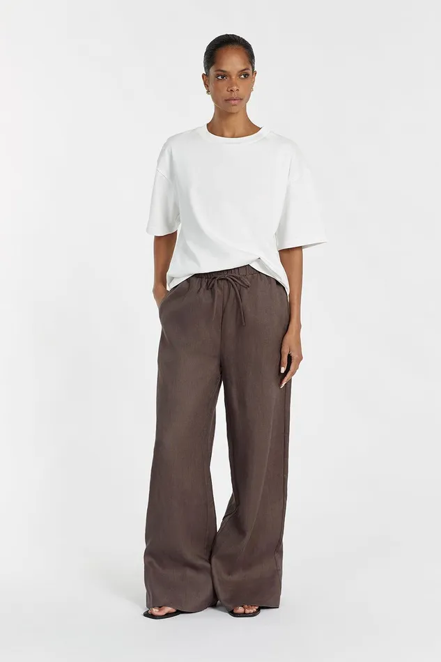 GINA CHOC LINEN ELASTIC WAIST PANT Women DISSH Pants