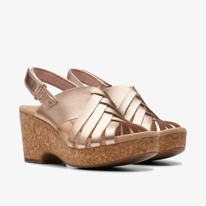 Giselle Ivy Rose Gold Leather Women Clarks Sandals and Flip Flops