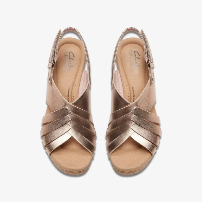 Giselle Ivy Rose Gold Leather Women Clarks Sandals and Flip Flops