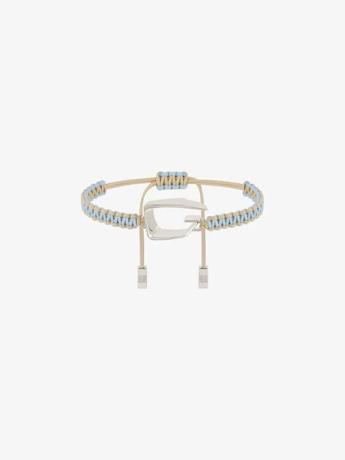 Giv Cut Bracelet In Woven Cotton And Metal Sky Blue Men Givenchy Jewelry