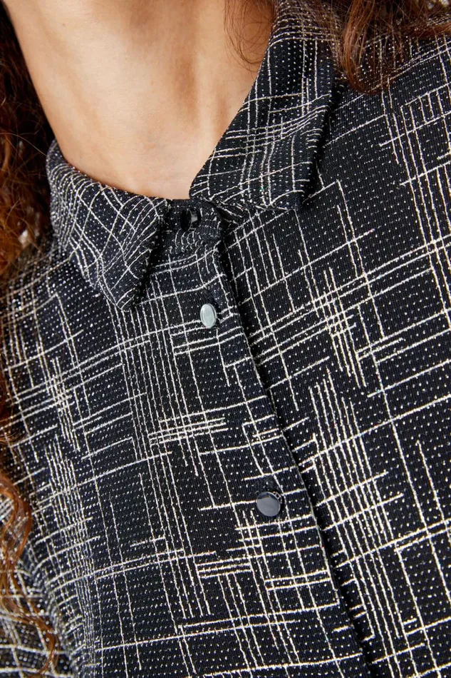 Gold Glitter Check Print Shirt Women Roman Tops