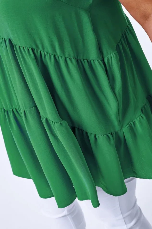 Green Curve Plain Tiered Tunic Vest Top Women Roman Tops
