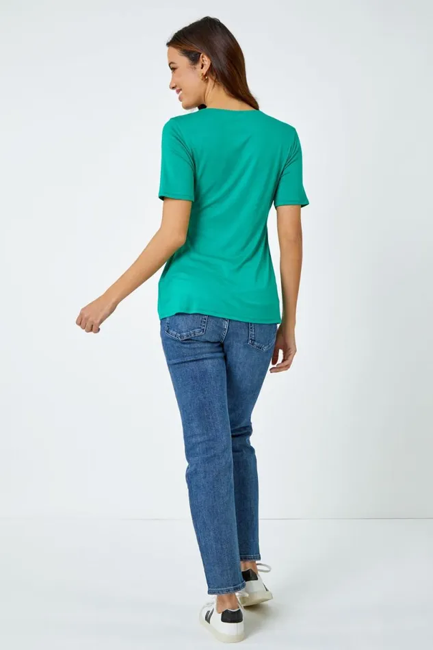 Green Side Twist VNeck Wrap Top Women Roman Tops