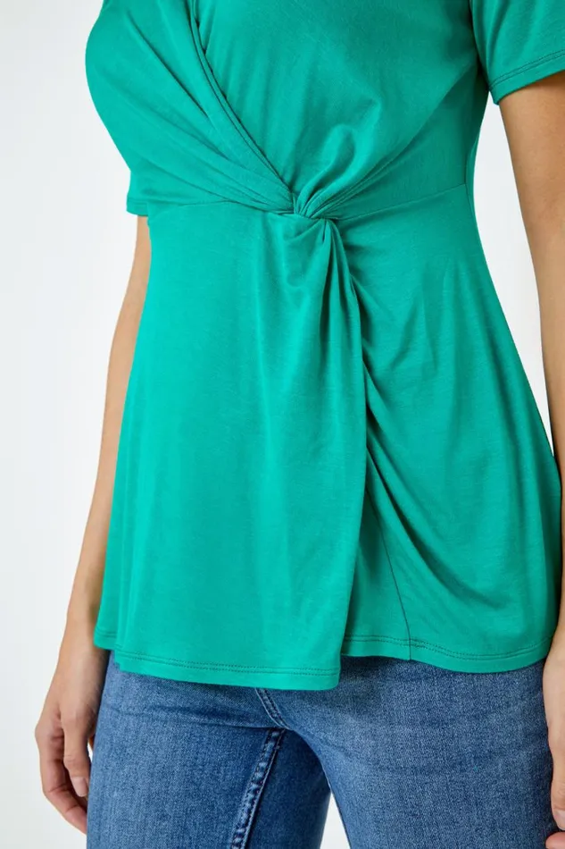 Green Side Twist VNeck Wrap Top Women Roman Tops