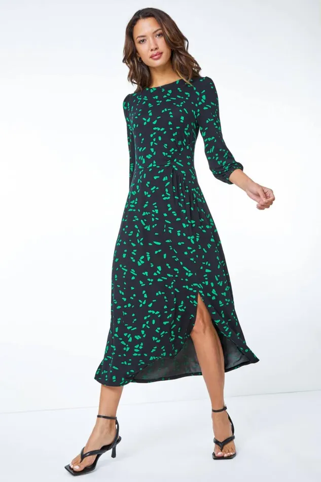 Green Stretch Jersey Abstract Midi Dress Women Roman Dresses