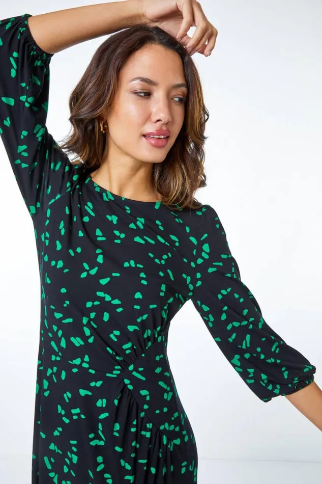 Green Stretch Jersey Abstract Midi Dress Women Roman Dresses