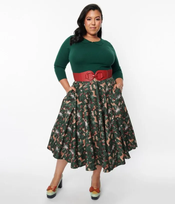 Green Woodland Creatures Swing Skirt ClothingPlus Unique Vintage Skirts