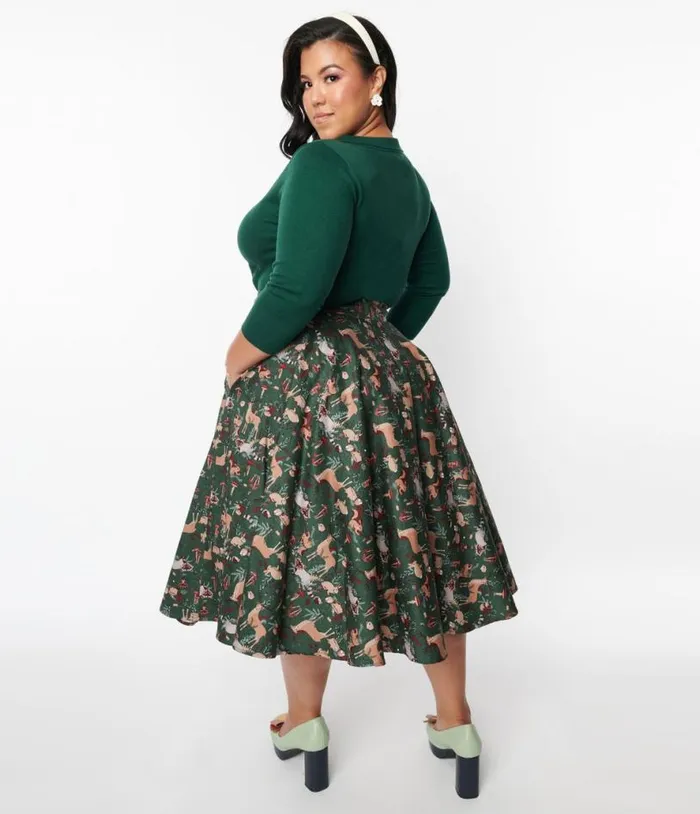 Green Woodland Creatures Swing Skirt ClothingPlus Unique Vintage Skirts