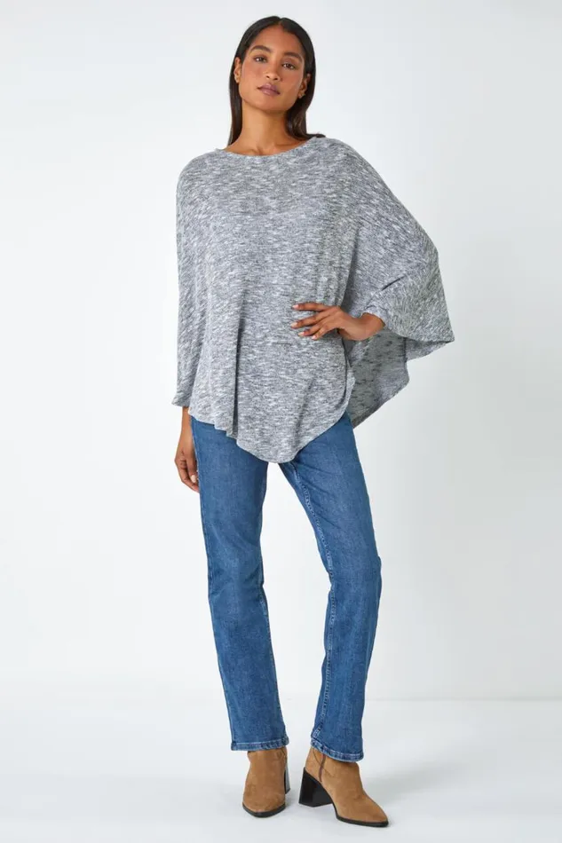 Grey Marl Stretch Knit Jersey Top Women Roman Tops