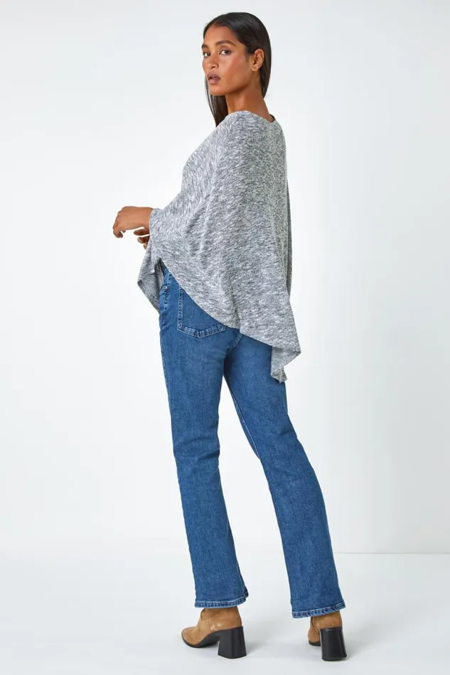 Grey Marl Stretch Knit Jersey Top Women Roman Tops