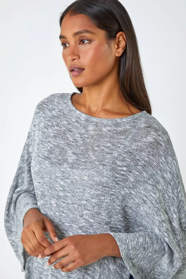 Grey Marl Stretch Knit Jersey Top Women Roman Tops