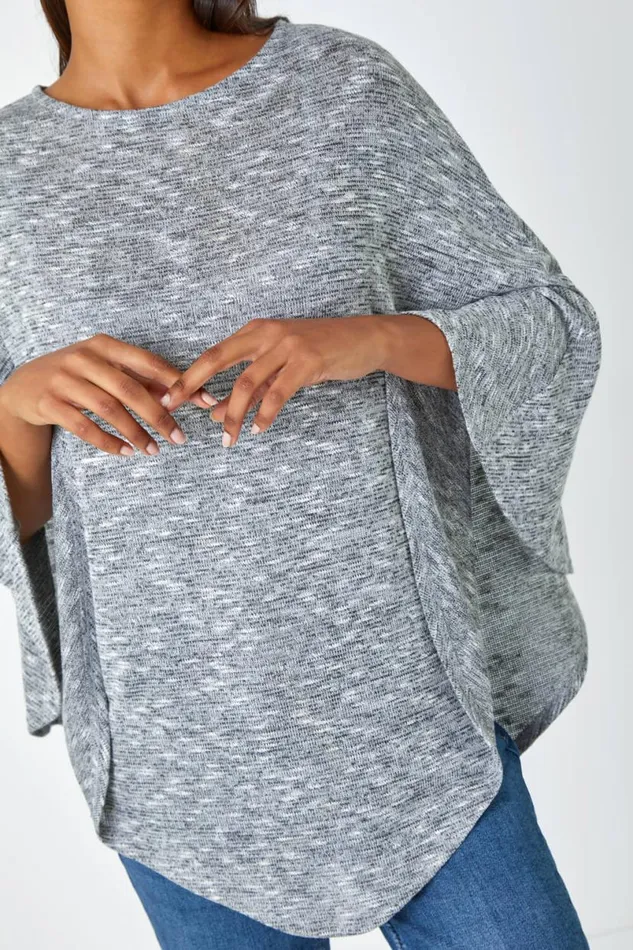 Grey Marl Stretch Knit Jersey Top Women Roman Tops