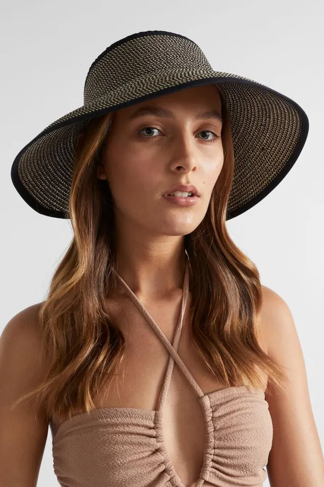 Hats and Gloves Woman Seed Heritage Textured Straw Visor Black
