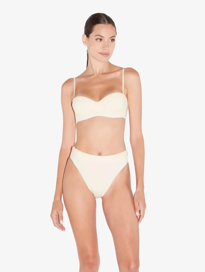 HighWaisted Brazilian Bikini Brief In Champagne With Beading Swim La Perla Bikinis