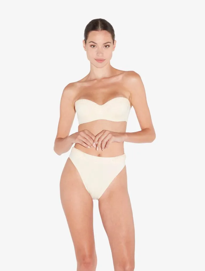 HighWaisted Brazilian Bikini Brief In Champagne With Beading Swim La Perla Bikinis