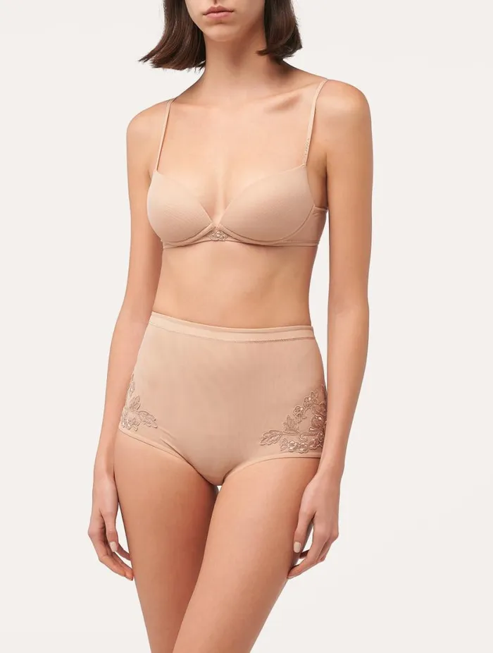 Highwaisted Briefs In Sand Stretch Tulle Lingerie La Perla Highwaist