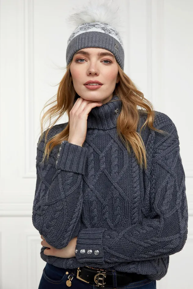 Holland Cooper Beatrice Bobble Hat Grey Women Headwear Holland Cooper Beatrice Bobble Hat Grey Women Headwear