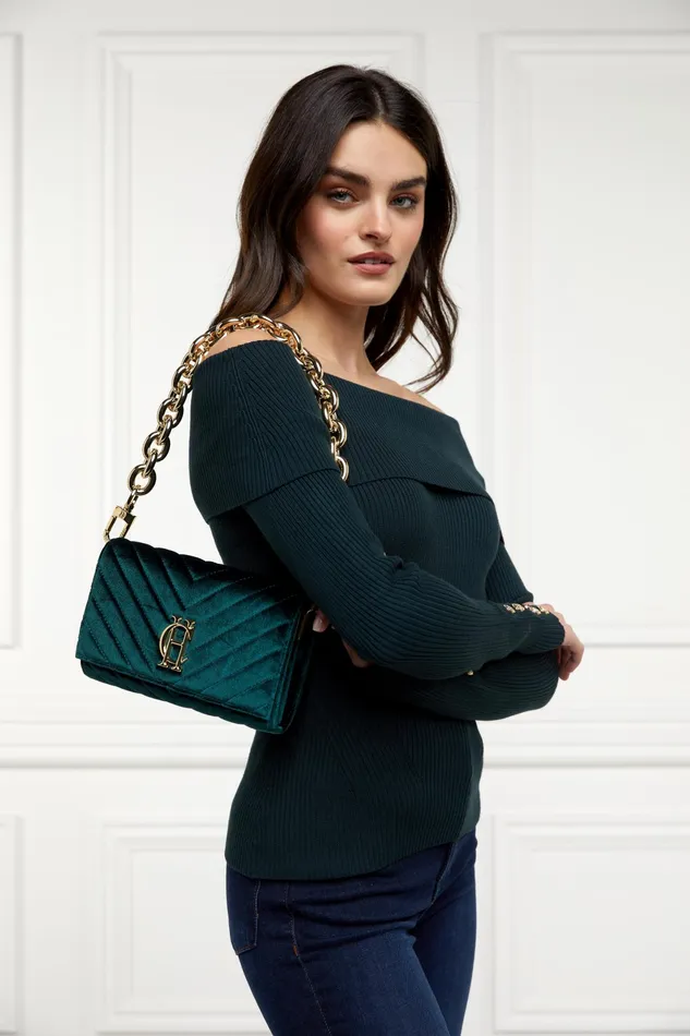 Holland Cooper Belgravia Clutch Bag Emerald Velvet Women Bags Holland Cooper Belgravia Clutch Bag Emerald Velvet Women Bags