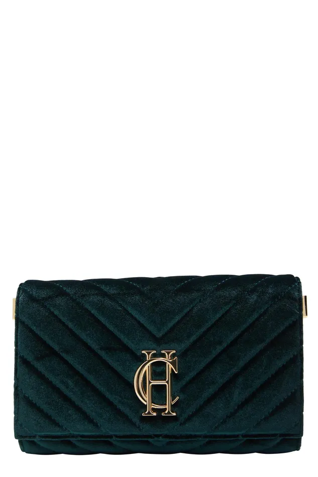 Holland Cooper Belgravia Clutch Bag Emerald Velvet Women Bags Holland Cooper Belgravia Clutch Bag Emerald Velvet Women Bags