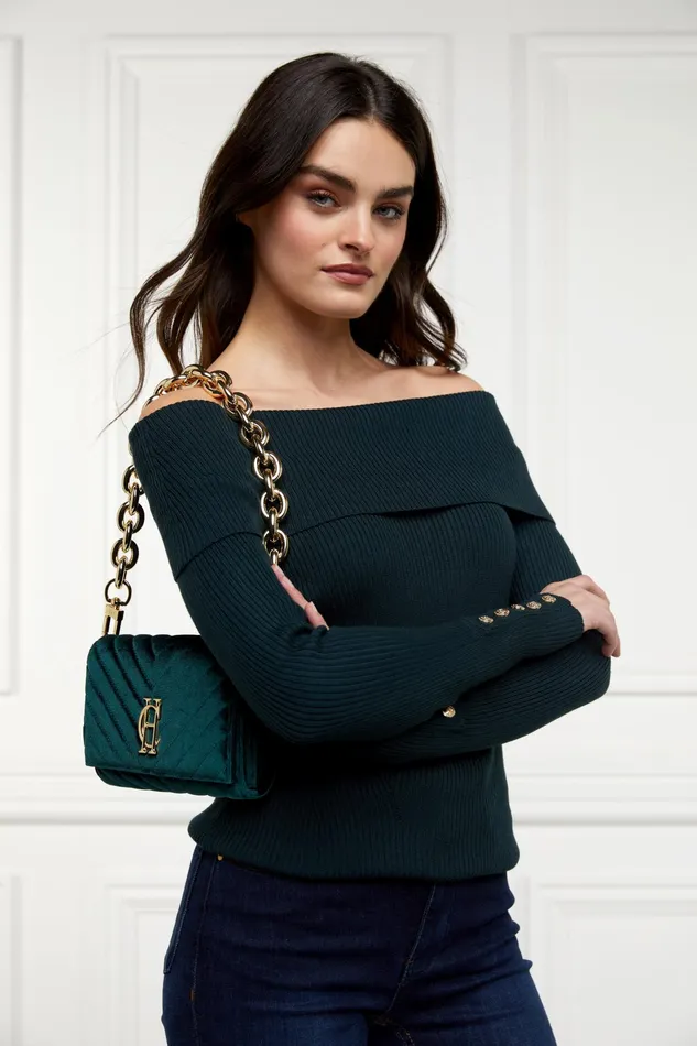 Holland Cooper Belgravia Clutch Bag Emerald Velvet Women Bags Holland Cooper Belgravia Clutch Bag Emerald Velvet Women Bags