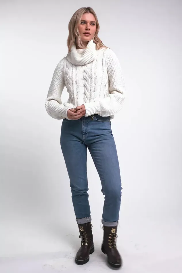 Holland Cooper Corded Roll Neck Knit Natural Women Knitwear Holland Cooper Corded Roll Neck Knit Natural Women Knitwear